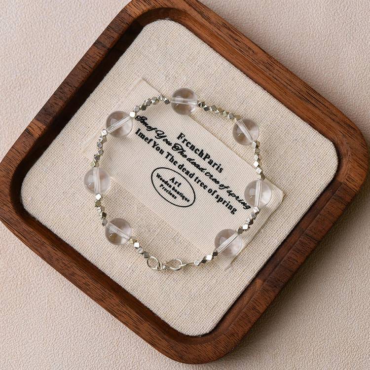 Natural White Crystal Bracelet for Women | 925 Sterling Silver Beaded Minimalist Jewelry