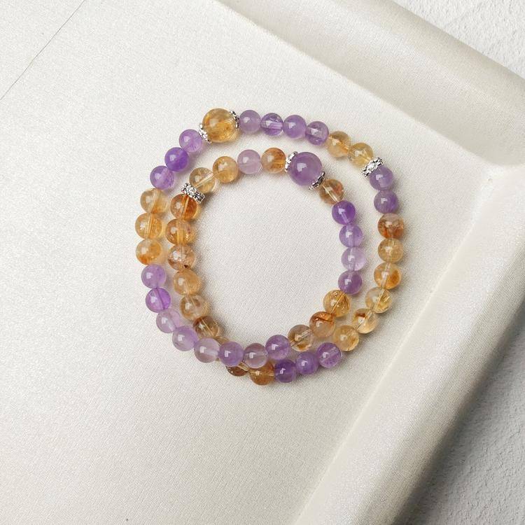 Natural Citrine & Lavender Amethyst Double Layer Bracelet | Elegant Crystal Energy Bracelet | Luxury Gemstone Jewelry