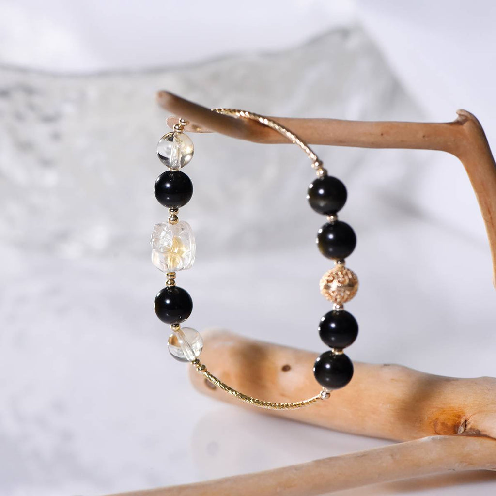 Gold Obsidian & Citrine Pi Xiu Bracelet for Women, Men & Couples