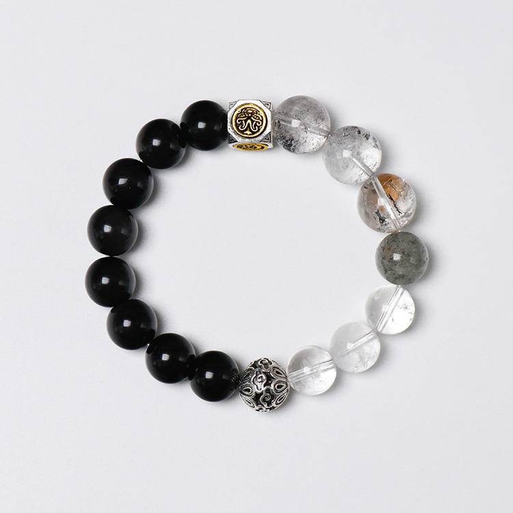Men's Black Obsidian, Hematite & Quartz Beaded Bracelet | Natural Gemstone Jewelry