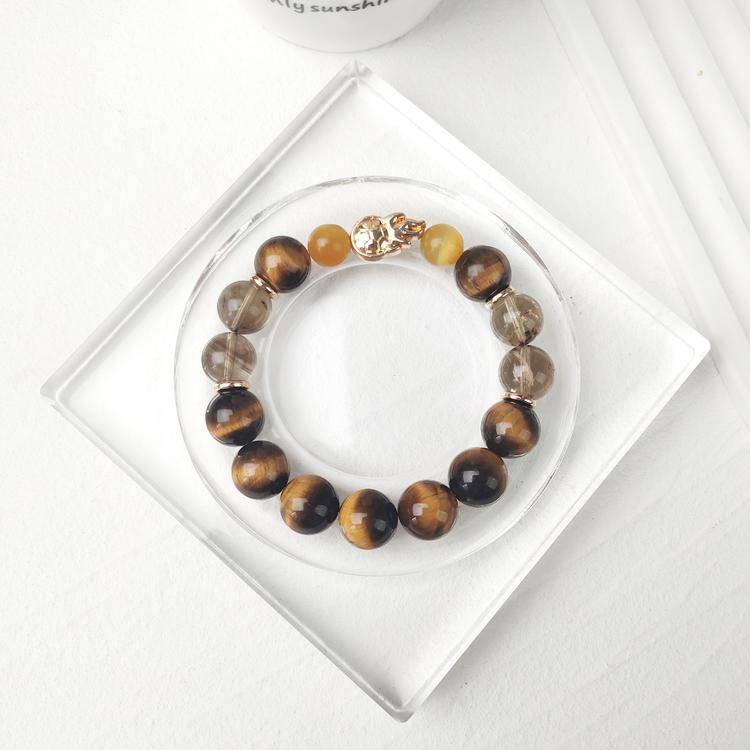 Men's Tiger Eye & Smoky Quartz Bracelet – Natural 12mm Gemstone Beads