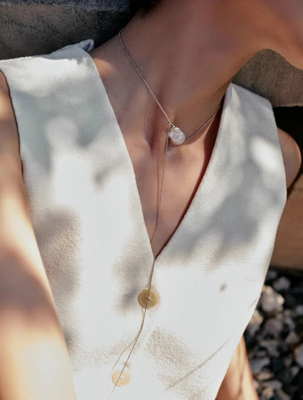 Natural Baroque Pearl Y Necklace, 925 Sterling Silver Lariat Necklace, Adjustable Snake Chain Minimalist Pearl Pendant Necklace for Women