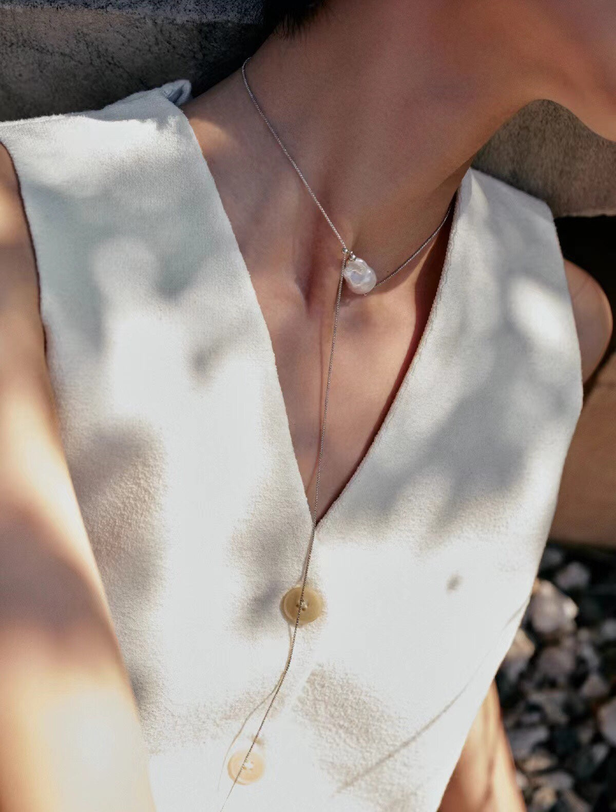 Natural Baroque Pearl Y Necklace, 925 Sterling Silver Lariat Necklace, Adjustable Snake Chain Minimalist Pearl Pendant Necklace for Women