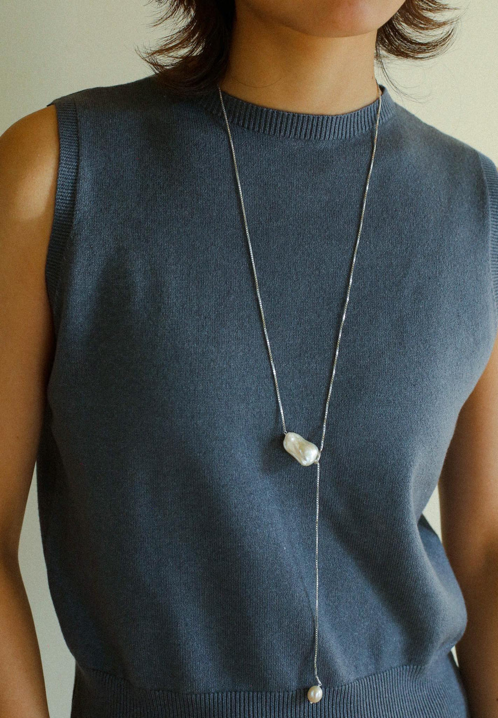 Natural Baroque Pearl Y Necklace, 925 Sterling Silver Lariat Necklace, Adjustable Snake Chain Minimalist Pearl Pendant Necklace for Women