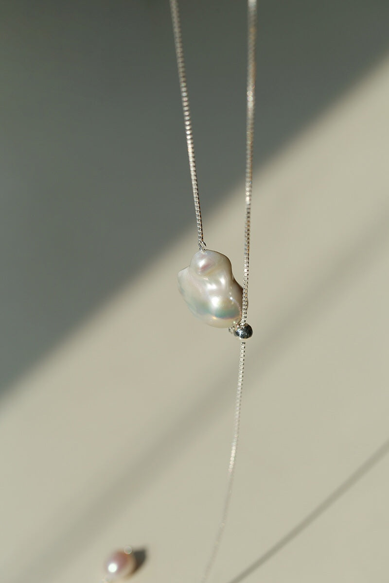 Natural Baroque Pearl Y Necklace, 925 Sterling Silver Lariat Necklace, Adjustable Snake Chain Minimalist Pearl Pendant Necklace for Women