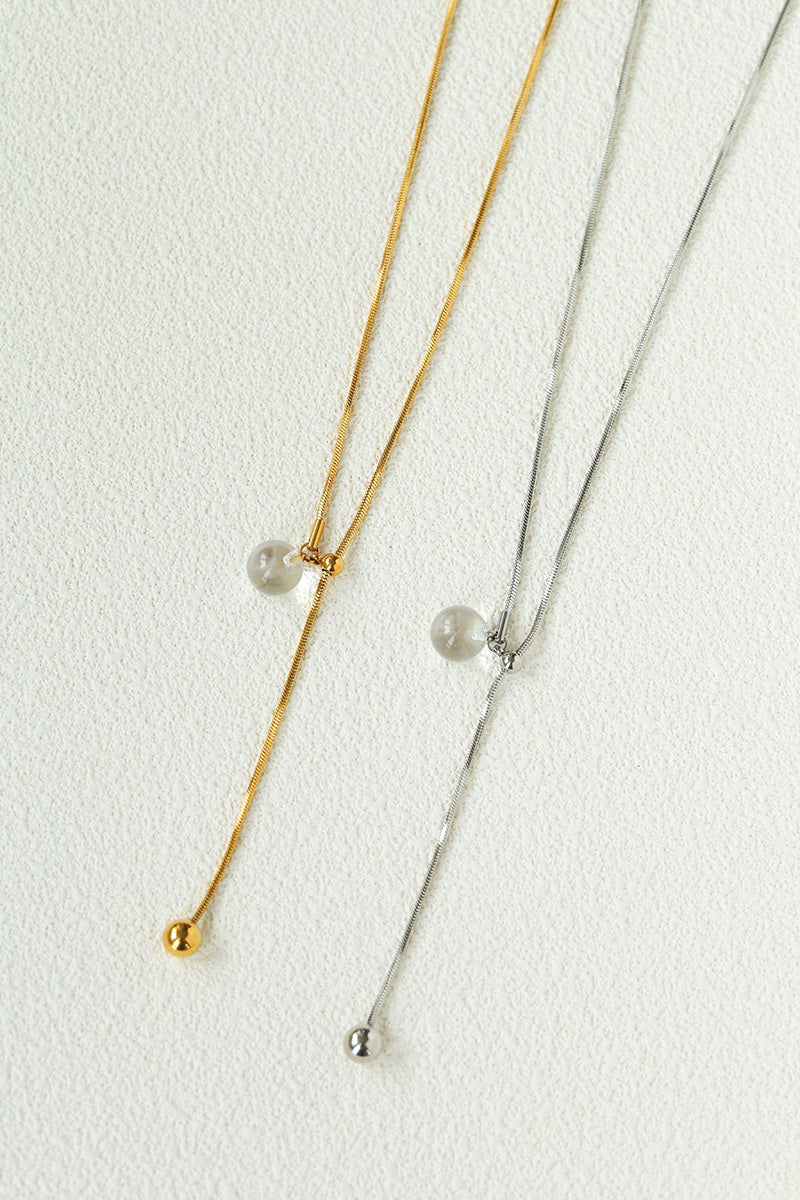 Adjustable Y Necklace with Crystal Pearl Pendant, Gold Silver Snake Chain Long Necklace, Sliding Clasp Minimalist Layering Jewelry for Women