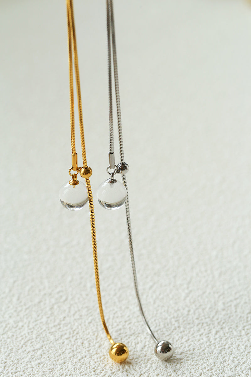 Adjustable Y Necklace with Crystal Pearl Pendant, Gold Silver Snake Chain Long Necklace, Sliding Clasp Minimalist Layering Jewelry for Women