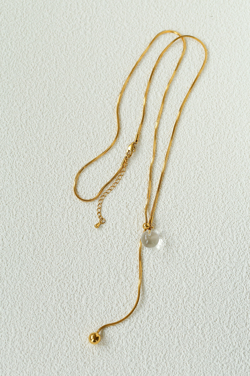 Adjustable Y Necklace with Crystal Pearl Pendant, Gold Silver Snake Chain Long Necklace, Sliding Clasp Minimalist Layering Jewelry for Women