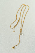 Adjustable Y Necklace with Crystal Pearl Pendant, Gold Silver Snake Chain Long Necklace, Sliding Clasp Minimalist Layering Jewelry for Women