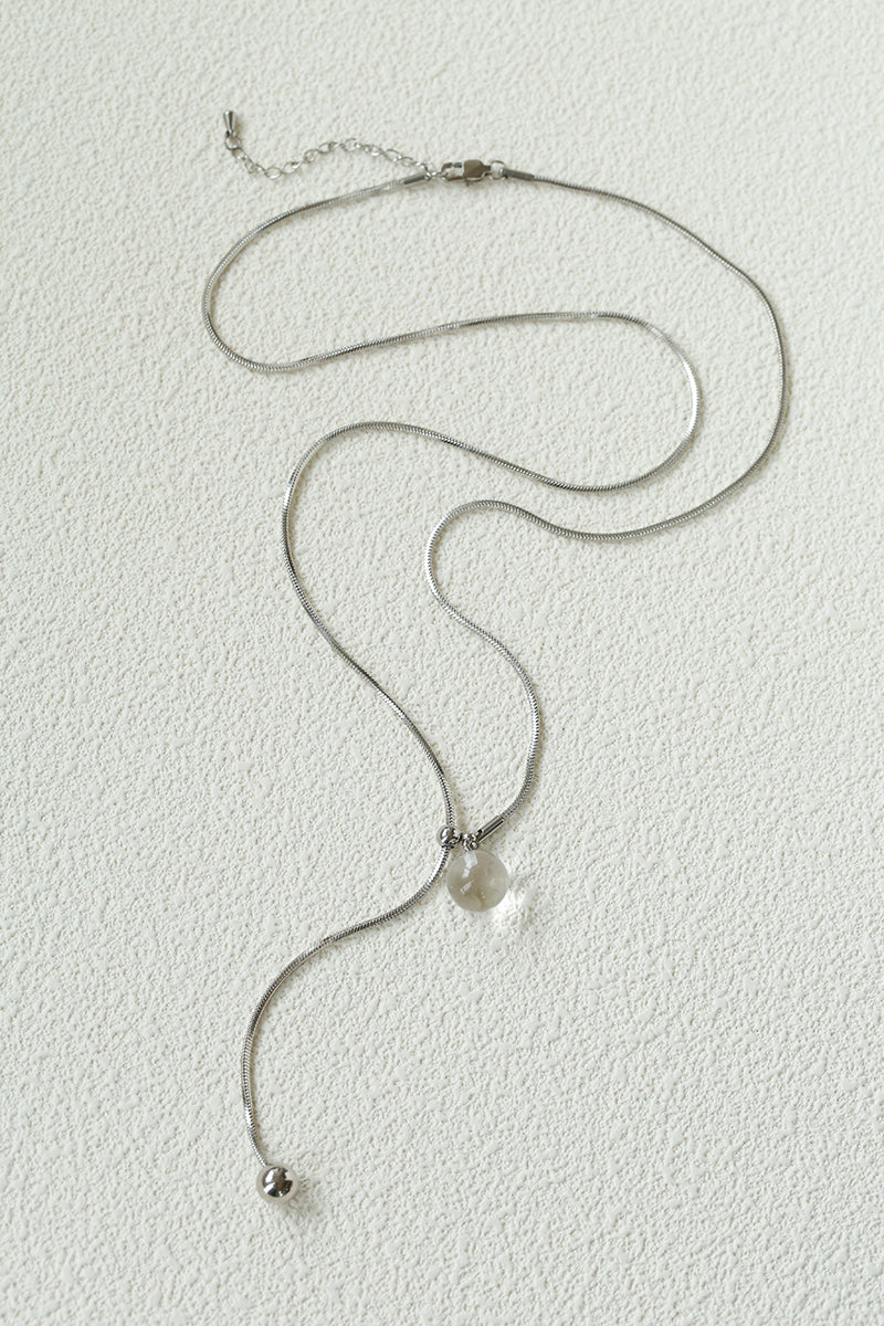 Adjustable Y Necklace with Crystal Pearl Pendant, Gold Silver Snake Chain Long Necklace, Sliding Clasp Minimalist Layering Jewelry for Women