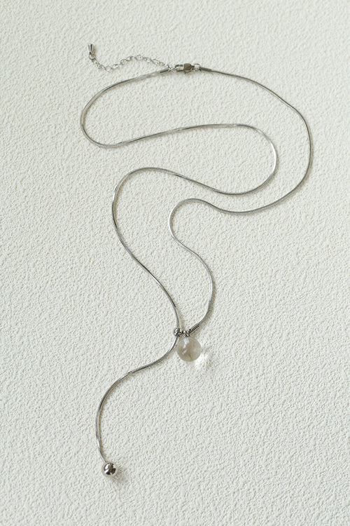 Adjustable Y Necklace with Crystal Pearl Pendant, Gold Silver Snake Chain Long Necklace, Sliding Clasp Minimalist Layering Jewelry for Women
