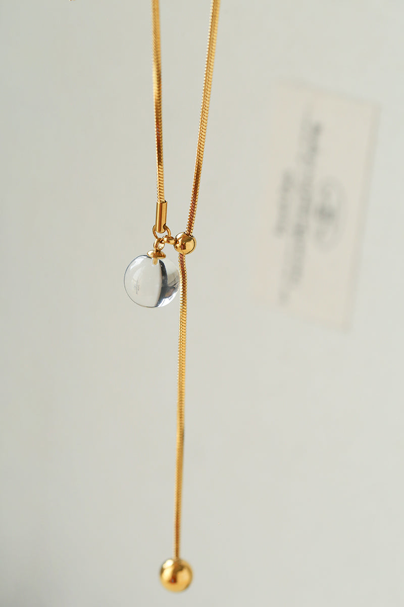 Adjustable Y Necklace with Crystal Pearl Pendant, Gold Silver Snake Chain Long Necklace, Sliding Clasp Minimalist Layering Jewelry for Women