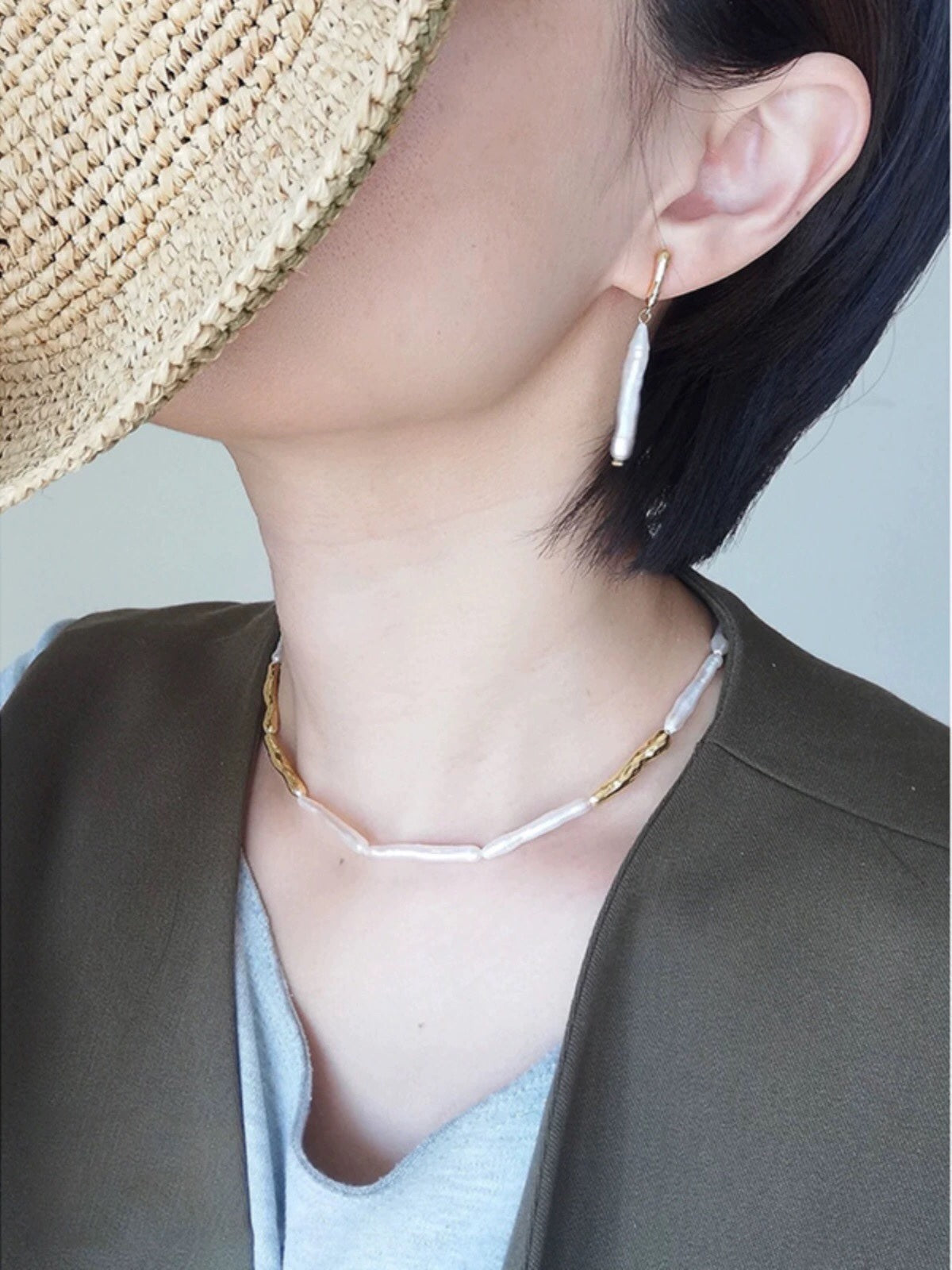 Natural Baroque Pearl Necklace & Drop Earrings | Toothpick Pearl Jewelry Set