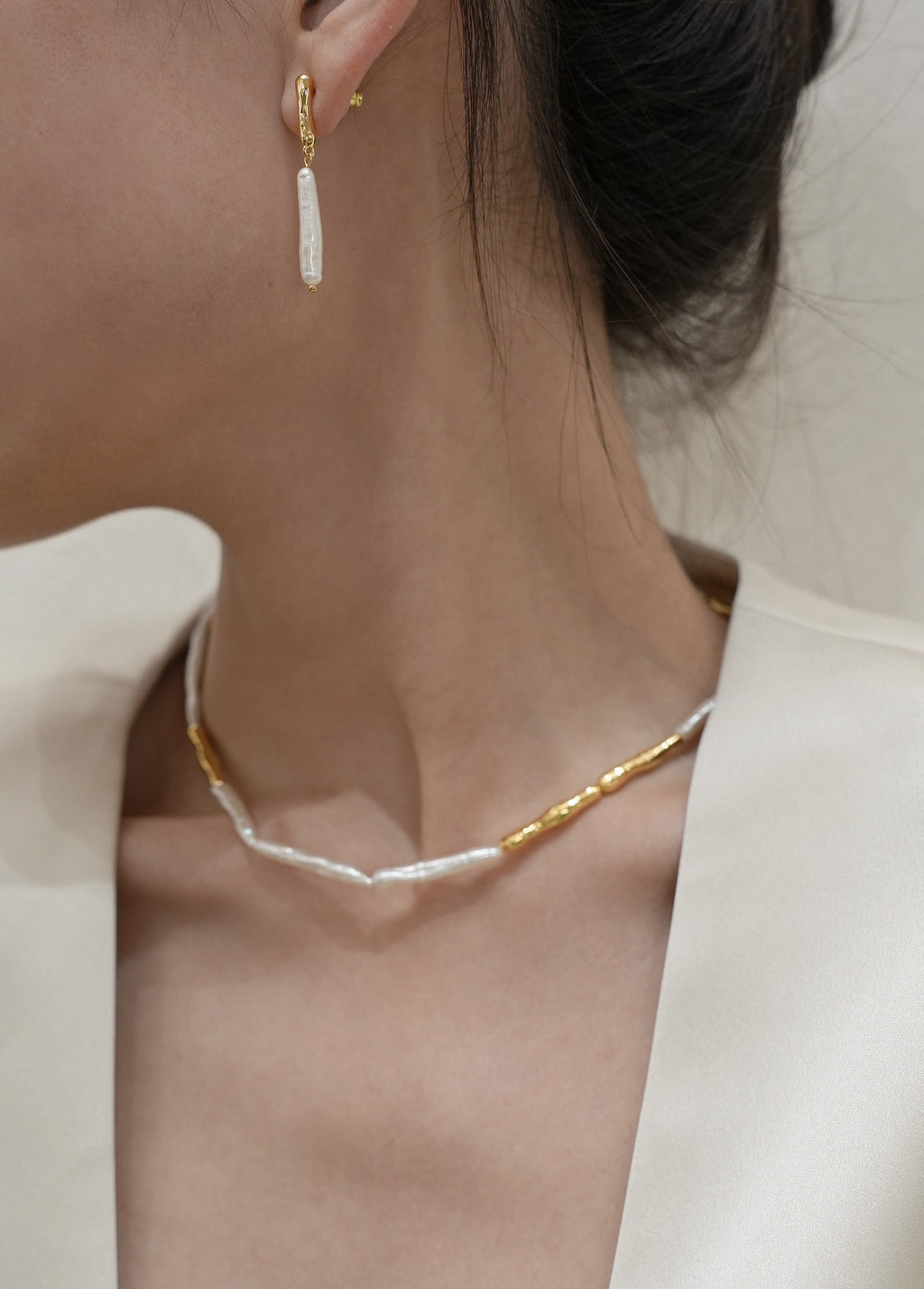 Natural Baroque Pearl Necklace & Drop Earrings | Toothpick Pearl Jewelry Set