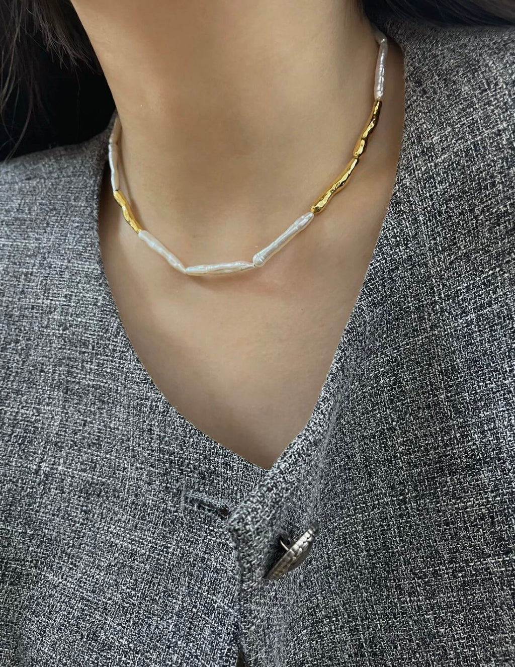 Natural Baroque Pearl Necklace & Drop Earrings | Toothpick Pearl Jewelry Set