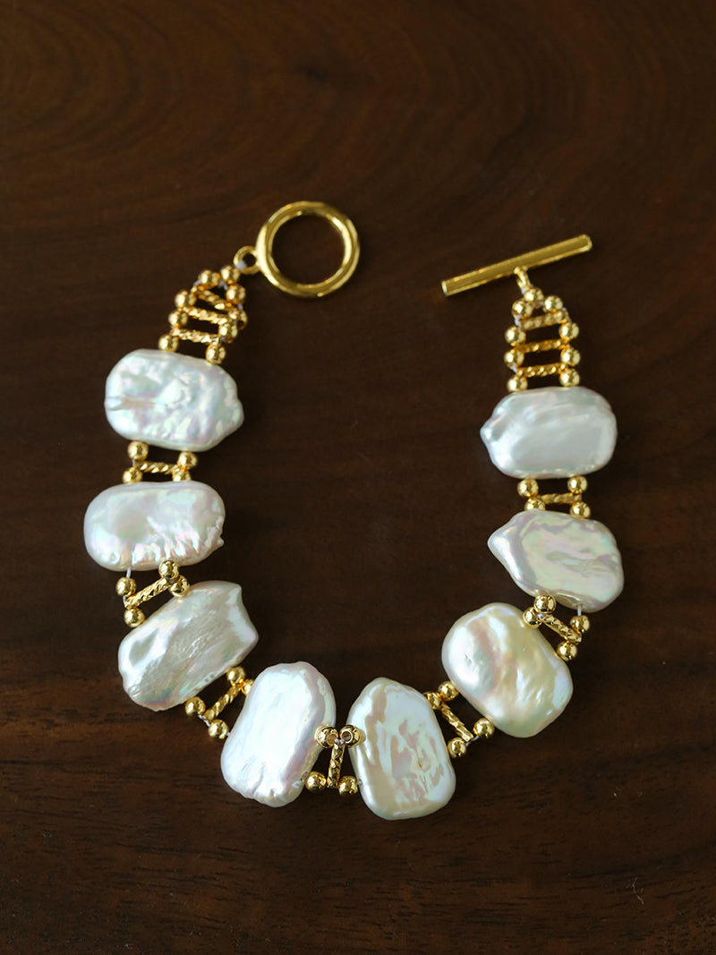Vintage Baroque Pearl Bracelet – 18K Gold Plated Freshwater Pearl Statement Bracelet