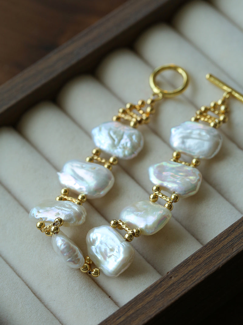 Vintage Baroque Pearl Bracelet – 18K Gold Plated Freshwater Pearl Statement Bracelet