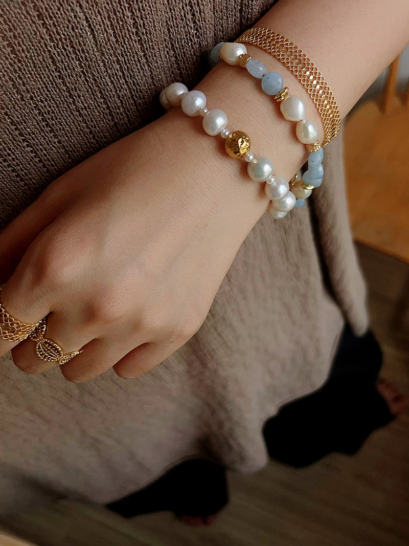 Convertible Freshwater Pearl Bracelet & Extender Chain – 18K Gold/Silver Plated Multi-Way Jewelry