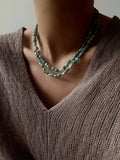 Natural Amazonite Double Layer Necklace – 18K Gold Plated Gemstone Bead Necklace