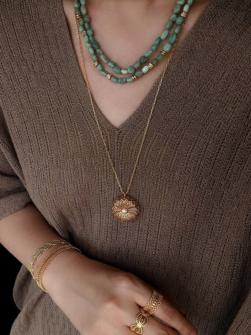 Natural Amazonite Double Layer Necklace – 18K Gold Plated Gemstone Bead Necklace