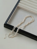 Hammered Silver & Freshwater Pearl Jewelry Set – Double Layer Pearl Necklace and Bracelet