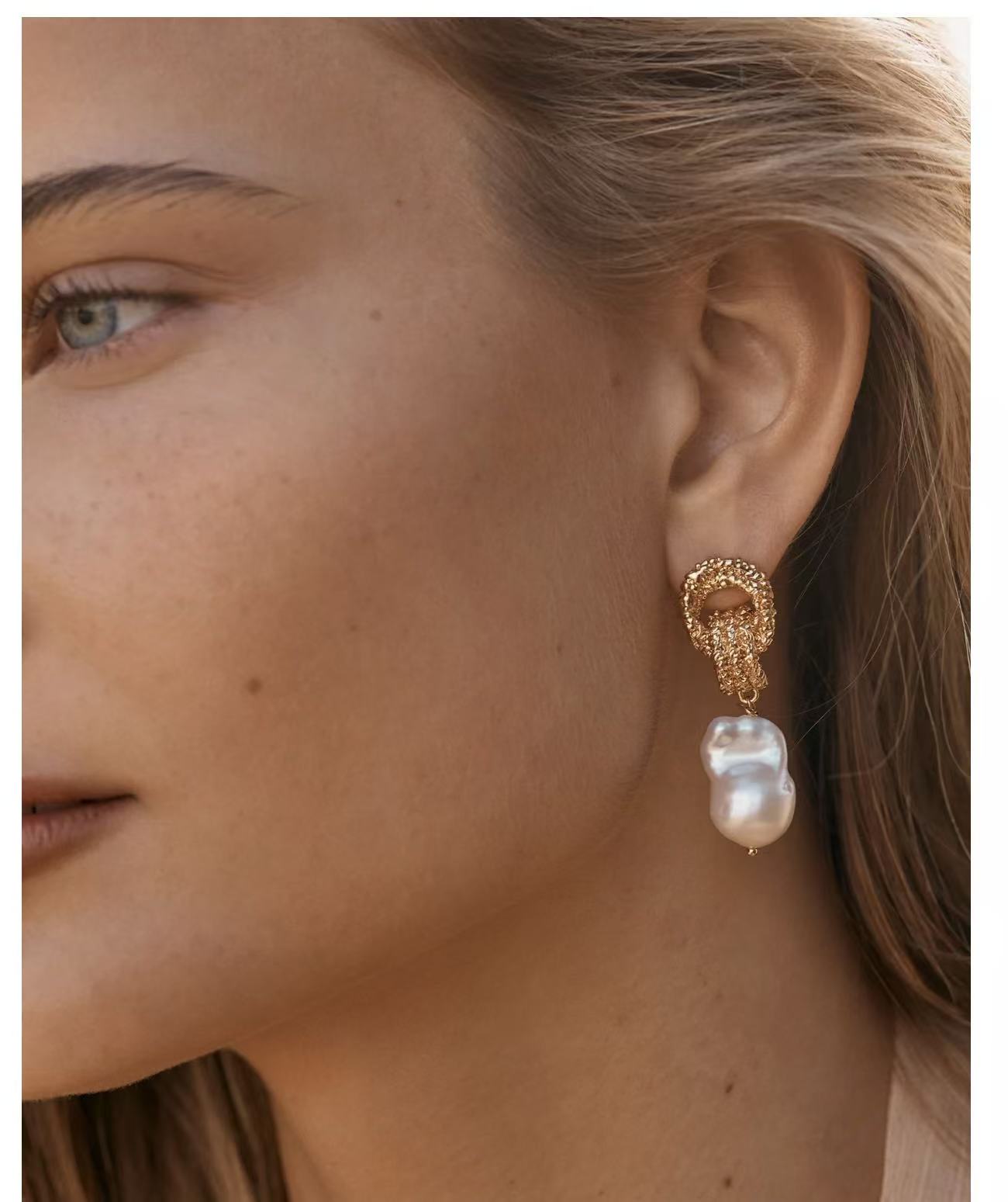 Lava Textured Baroque Pearl Drop Earrings – 18K Gold Plated Freshwater Pearl Statement Earrings