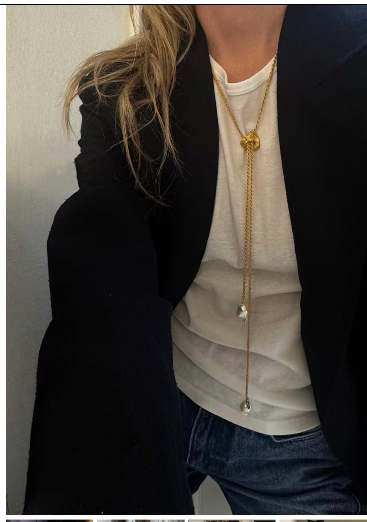 Double Baroque Pearl Y Necklace – Adjustable Long Freshwater Pearl Lariat Necklace with 18K Gold Finish