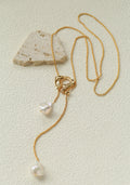 Double Baroque Pearl Y Necklace – Adjustable Long Freshwater Pearl Lariat Necklace with 18K Gold Finish