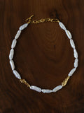 Long Drop Baroque Pearl Necklace – Natural Freshwater Pearl Statement Necklace with Gold Beads