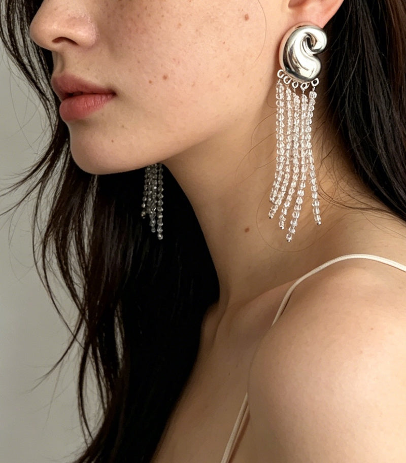 Seashell Tassel Drop Earrings | Freshwater Pearl or Crystal Tassel | Silver-Plated S925 Posts