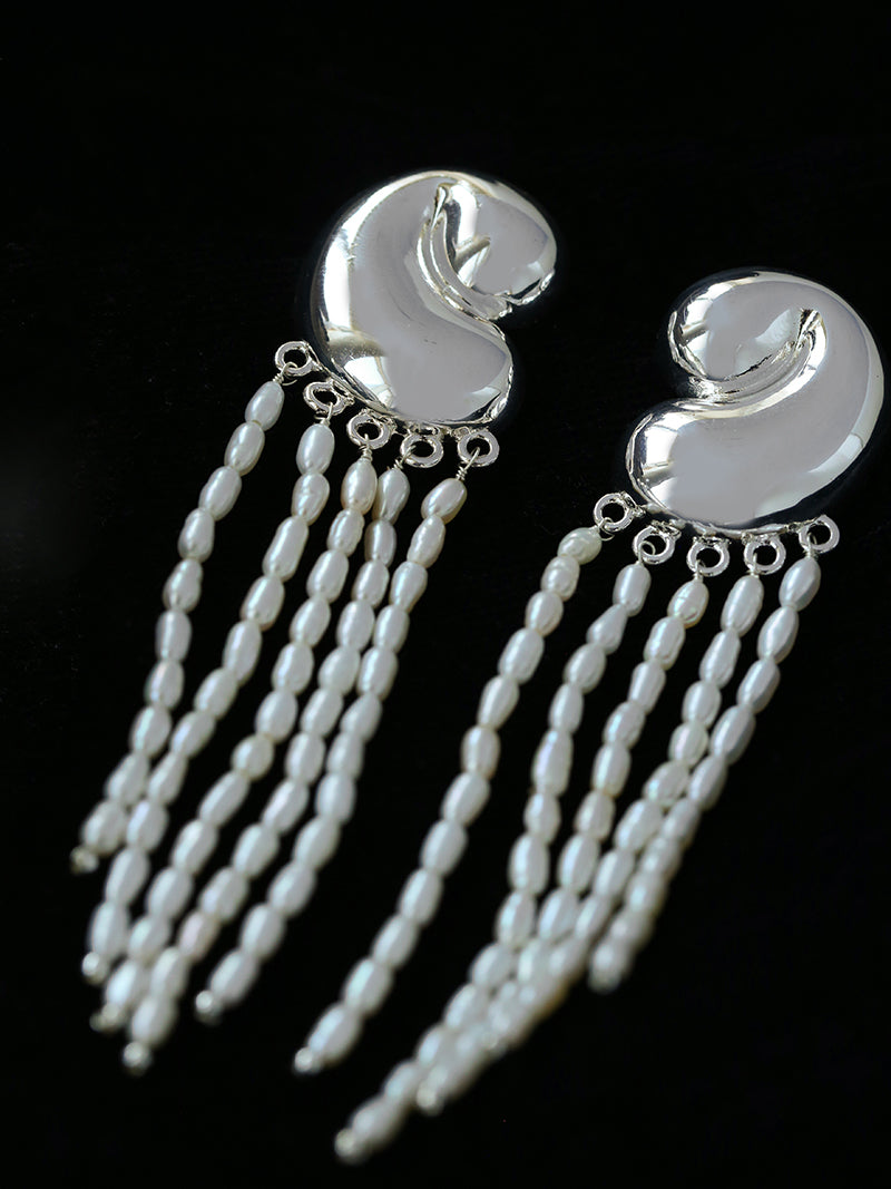 Seashell Tassel Drop Earrings | Freshwater Pearl or Crystal Tassel | Silver-Plated S925 Posts