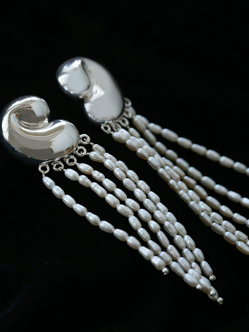 Seashell Tassel Drop Earrings | Freshwater Pearl or Crystal Tassel | Silver-Plated S925 Posts