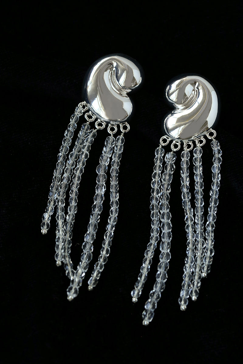 Seashell Tassel Drop Earrings | Freshwater Pearl or Crystal Tassel | Silver-Plated S925 Posts