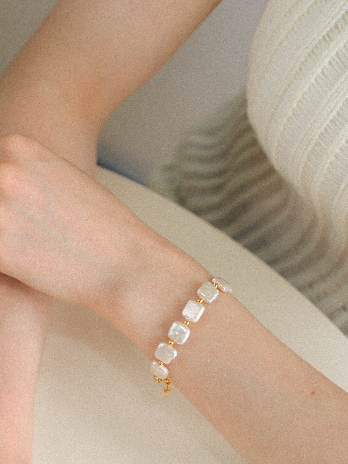 Natural Square Baroque Freshwater Pearl Necklace, Bracelet & Jewelry Set | Full Pearl or Half Pearl Chain | 18K Gold Plated