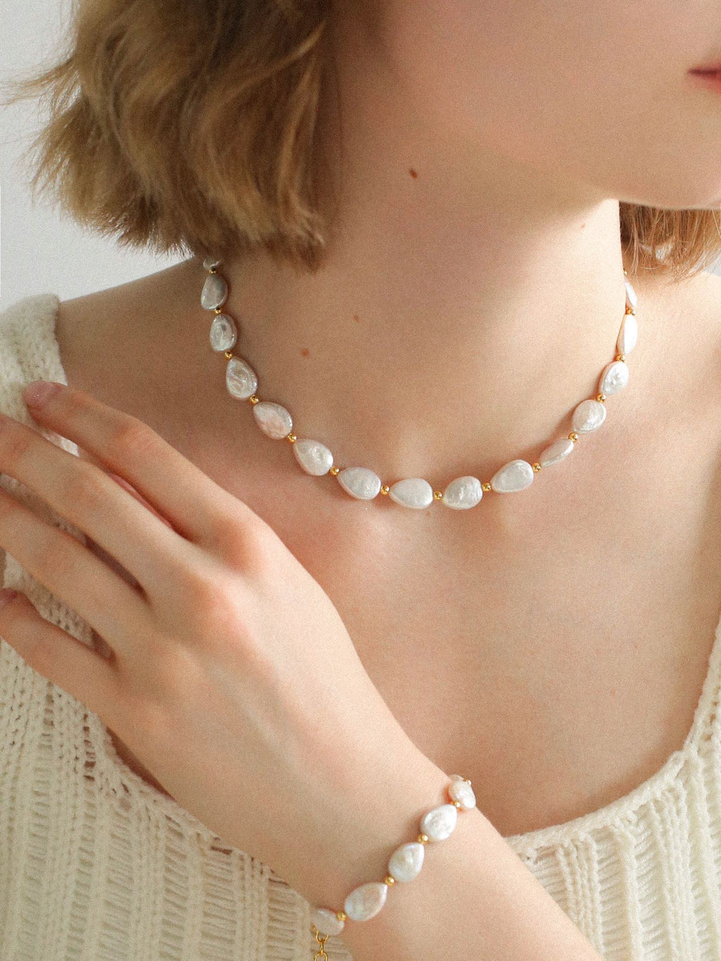 Natural Teardrop Baroque Freshwater Pearl Necklace, Bracelet & Jewelry Set | 18K Gold Plated