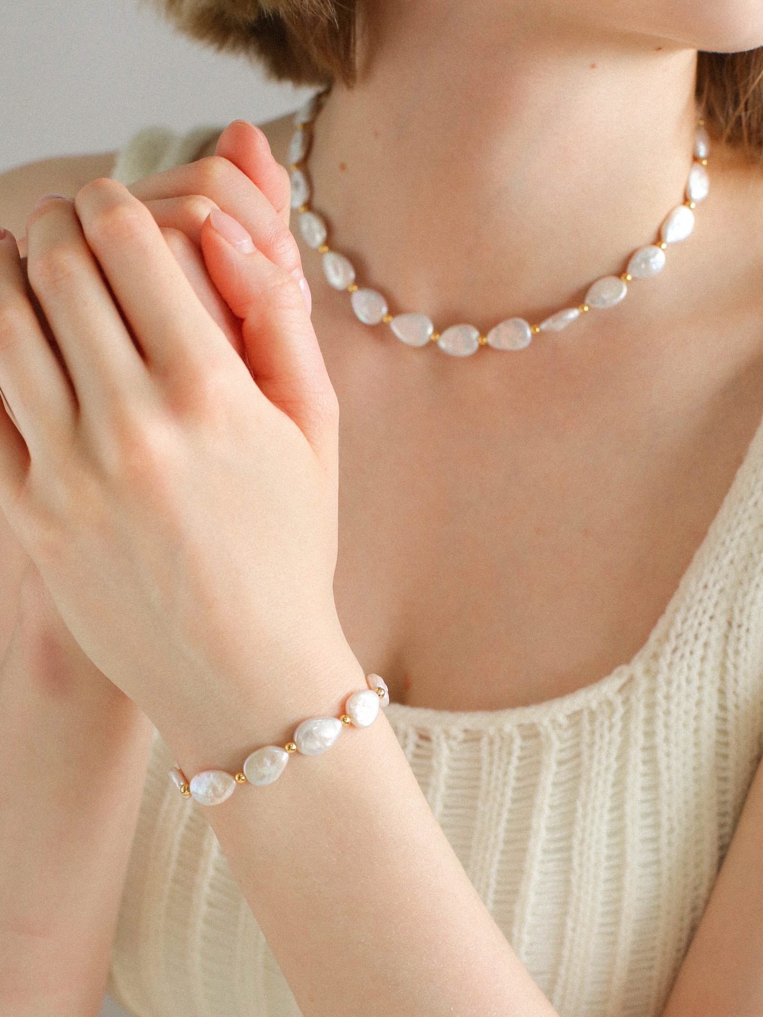Natural Teardrop Baroque Freshwater Pearl Necklace, Bracelet & Jewelry Set | 18K Gold Plated