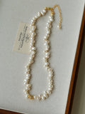 Natural Freshwater Pearl & Hammered Gold Lava Bead Necklace, Adjustable Layering Necklace (3 Styles)