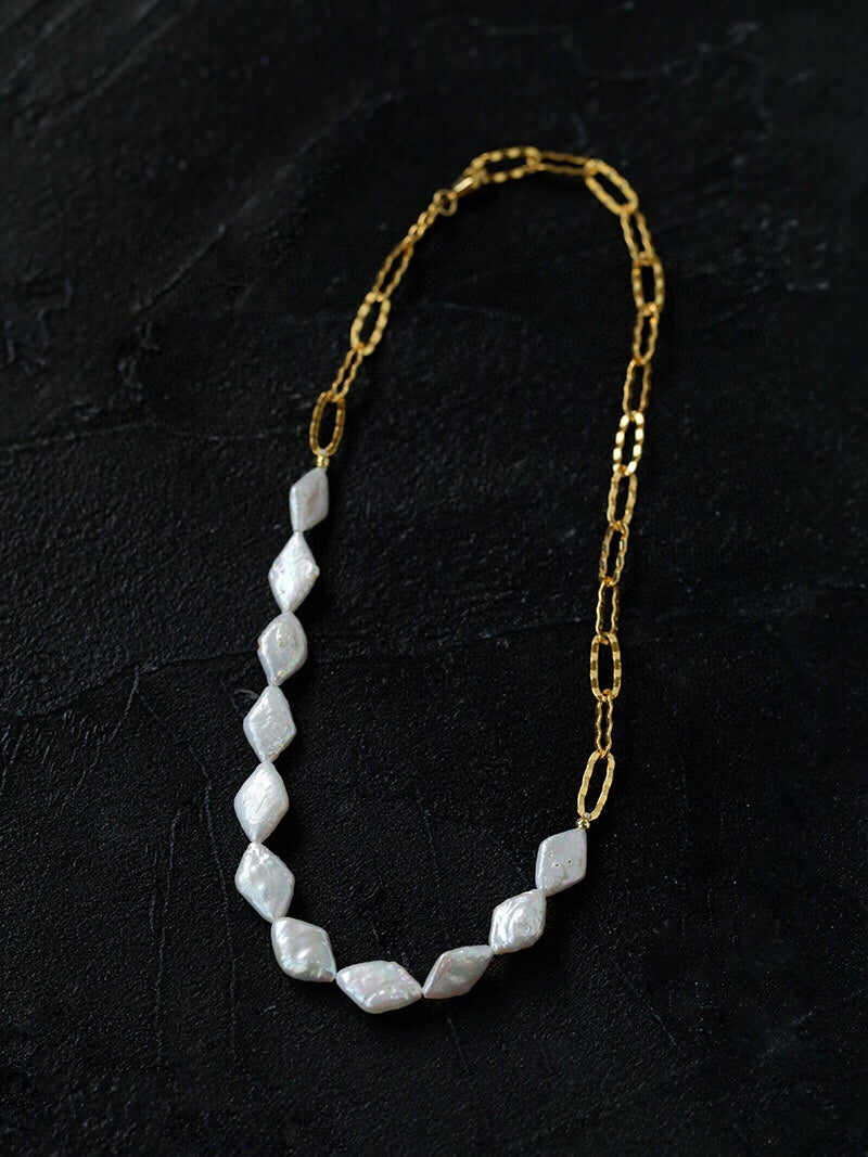 Diamond Baroque Pearl Necklace & Earrings Set, Natural Freshwater Pearl Jewelry