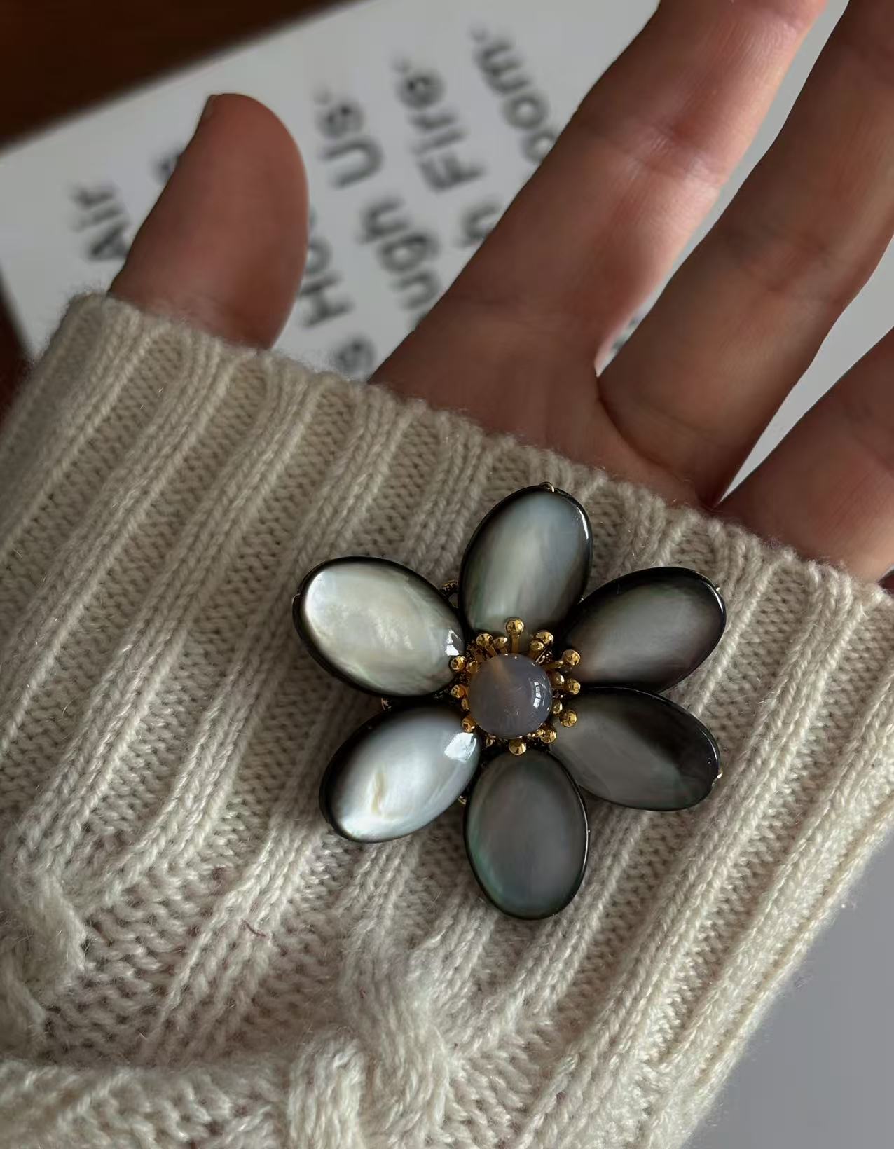 Natural Pearl & Shell Flower Brooch, Baroque Pearl Floral Pin, Vintage Gold Plated Brooch for Women, French Inspired Sculptural Jewelry Accessory