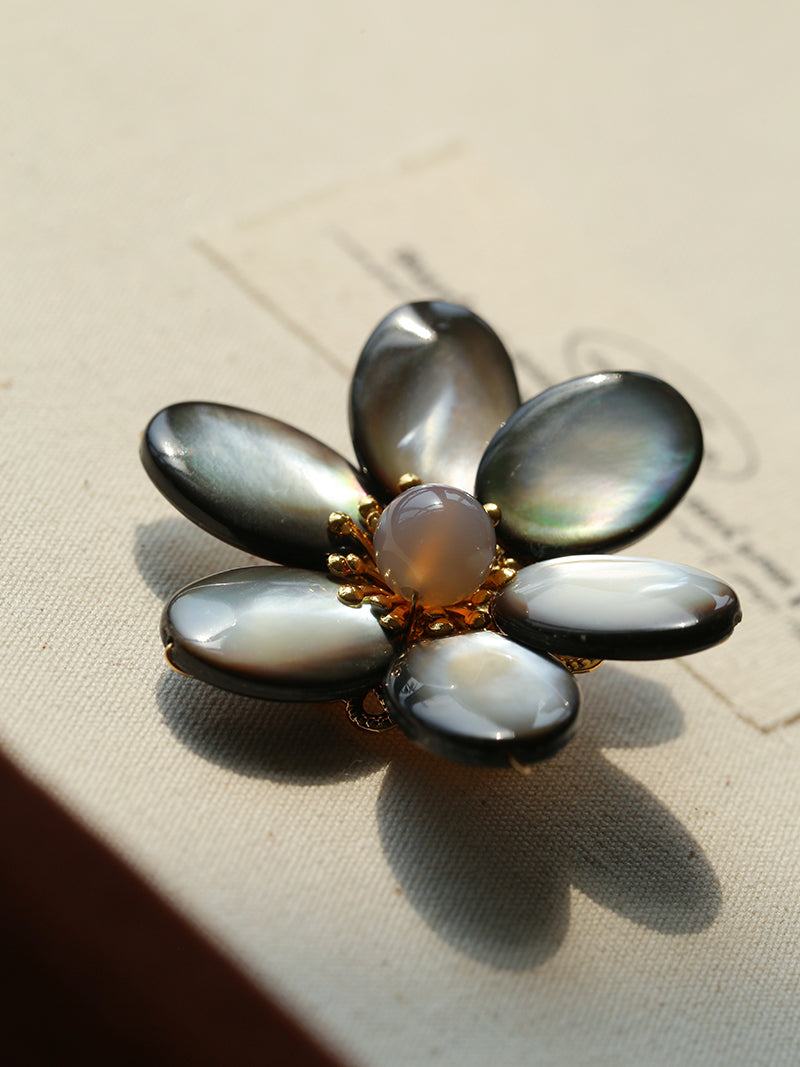 Natural Pearl & Shell Flower Brooch, Baroque Pearl Floral Pin, Vintage Gold Plated Brooch for Women, French Inspired Sculptural Jewelry Accessory