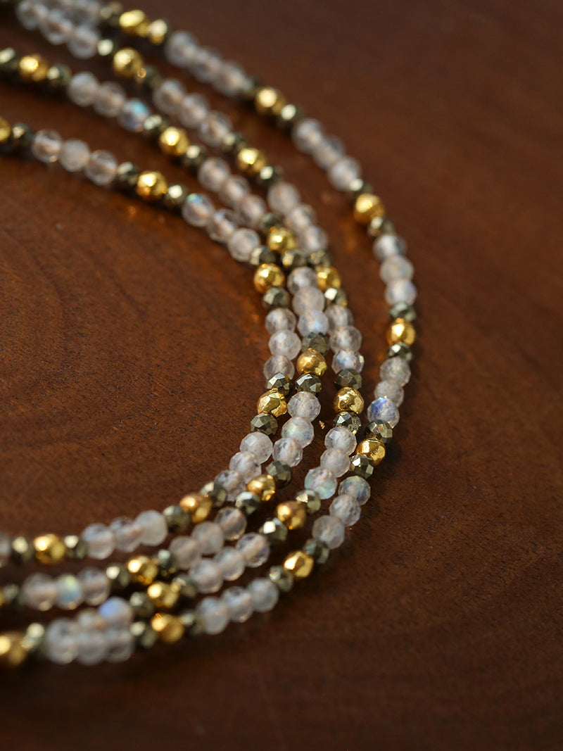 70cm Irregular Baroque Pearl & Grey Flash Stone Long Necklace | 18K Gold Plated Multi-Stone Layered Chain