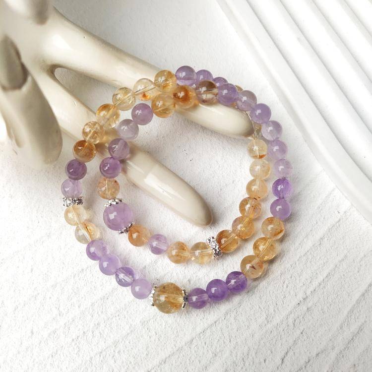 Natural Citrine & Lavender Amethyst Double Layer Bracelet | Elegant Crystal Energy Bracelet | Luxury Gemstone Jewelry