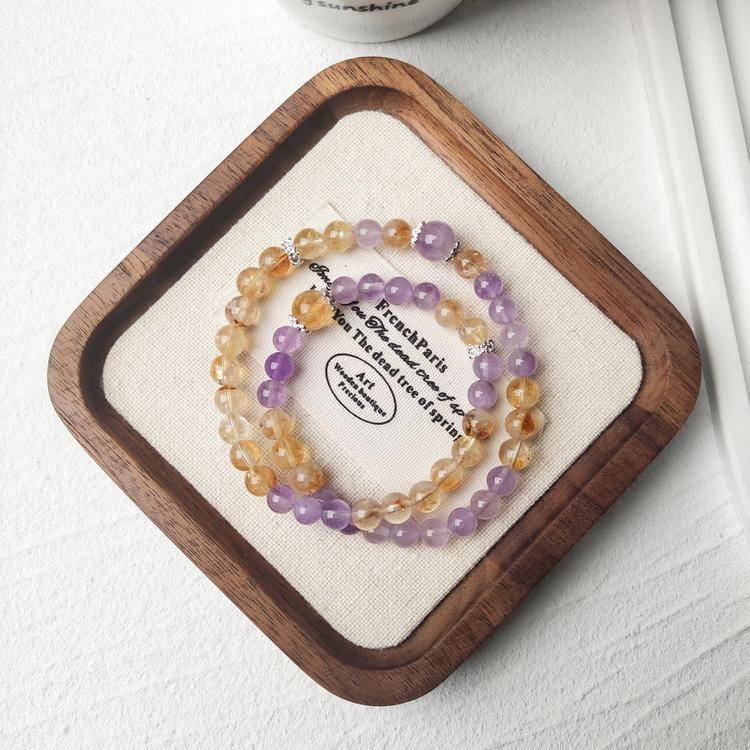 Natural Citrine & Lavender Amethyst Double Layer Bracelet | Elegant Crystal Energy Bracelet | Luxury Gemstone Jewelry