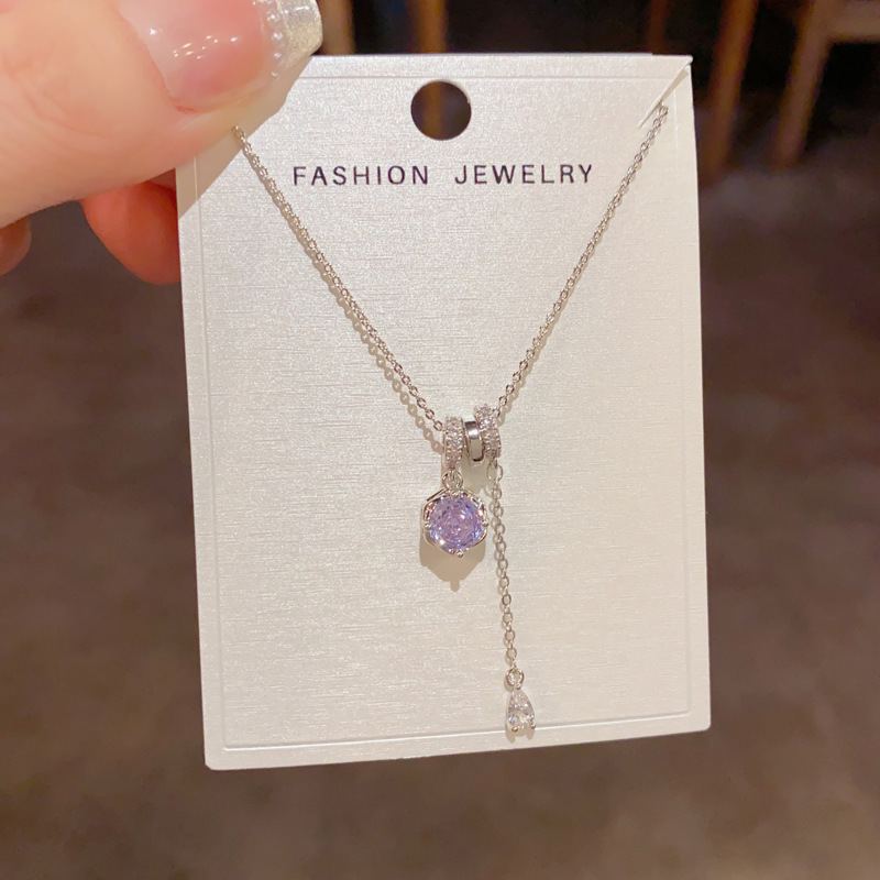 Purple Crystal Necklace  Sliver