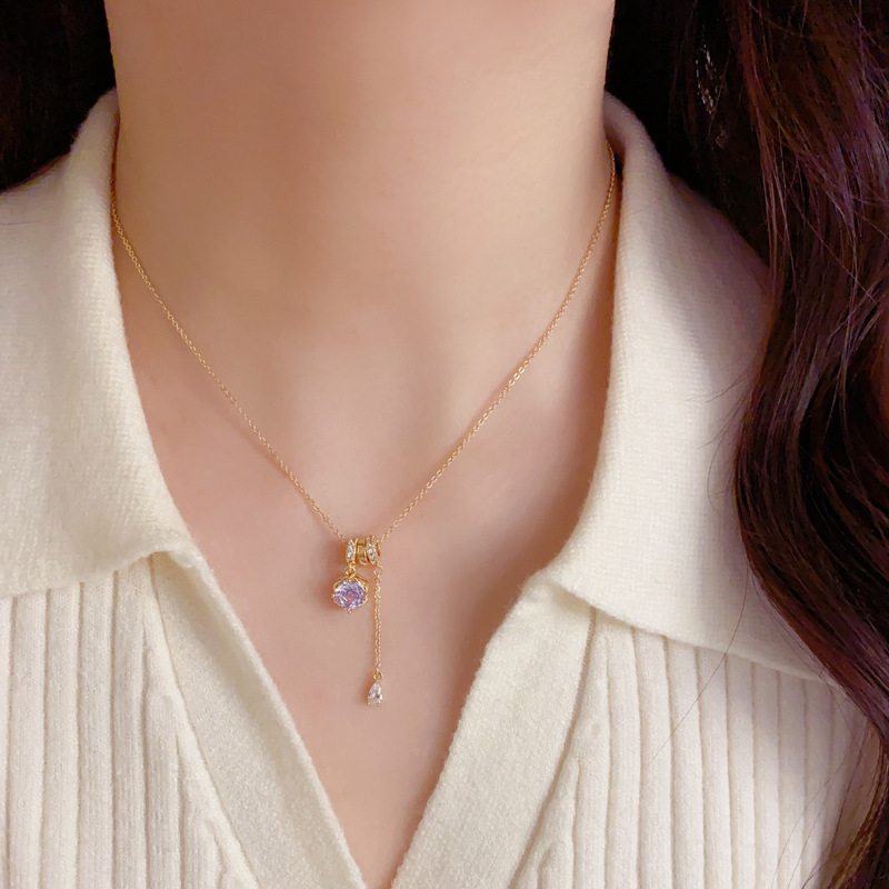 Purple Crystal Necklace Gold