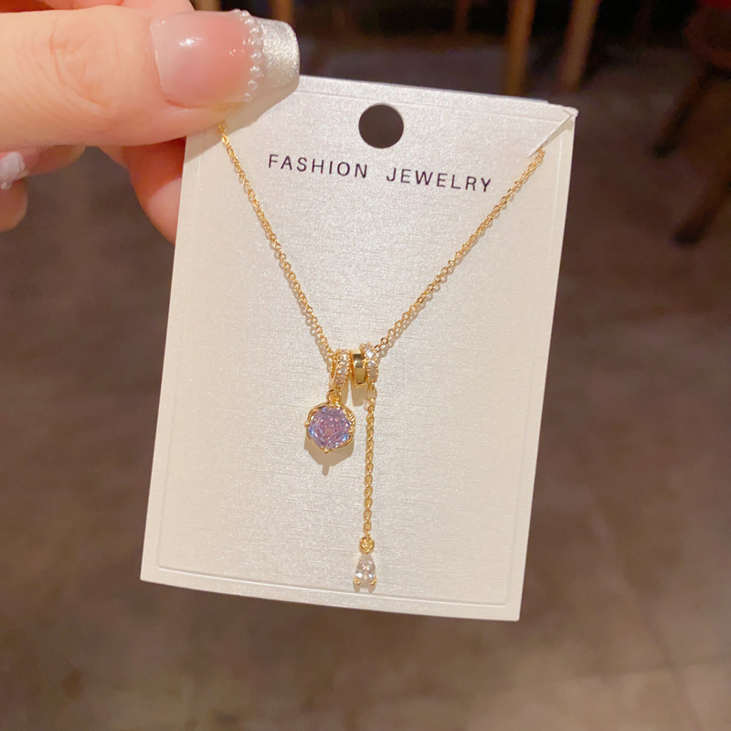 Purple Crystal Necklace – Delicate Tassel Pendant