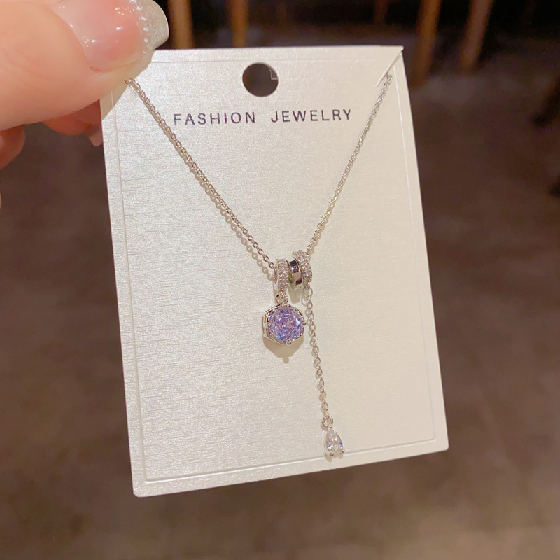 Purple Crystal Necklace – Delicate Tassel Pendant
