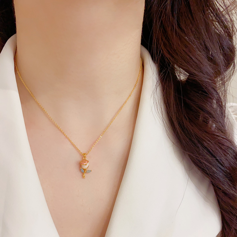 Rose Flower Necklace Gold