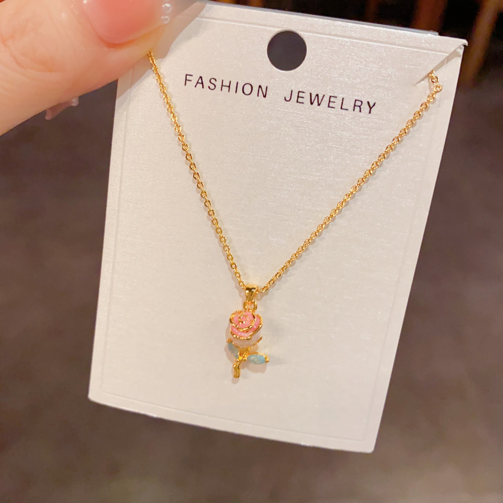 Rose Flower Necklace Romantic 3D Floral Pendant