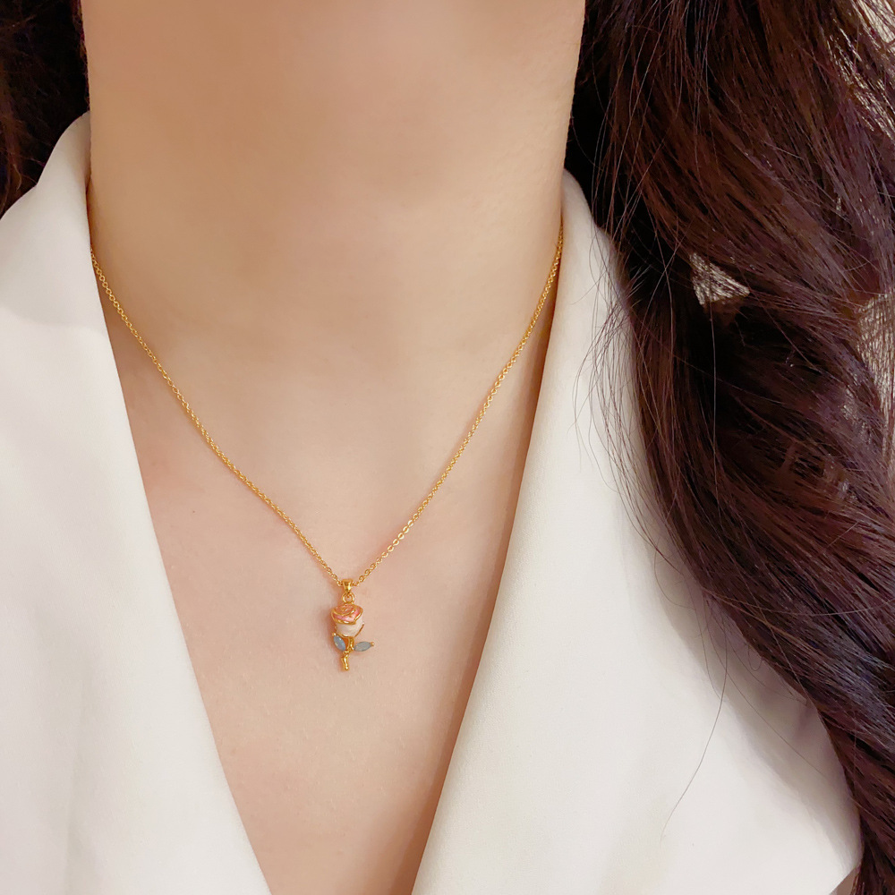 Rose Flower Necklace 3D Floral Pendant